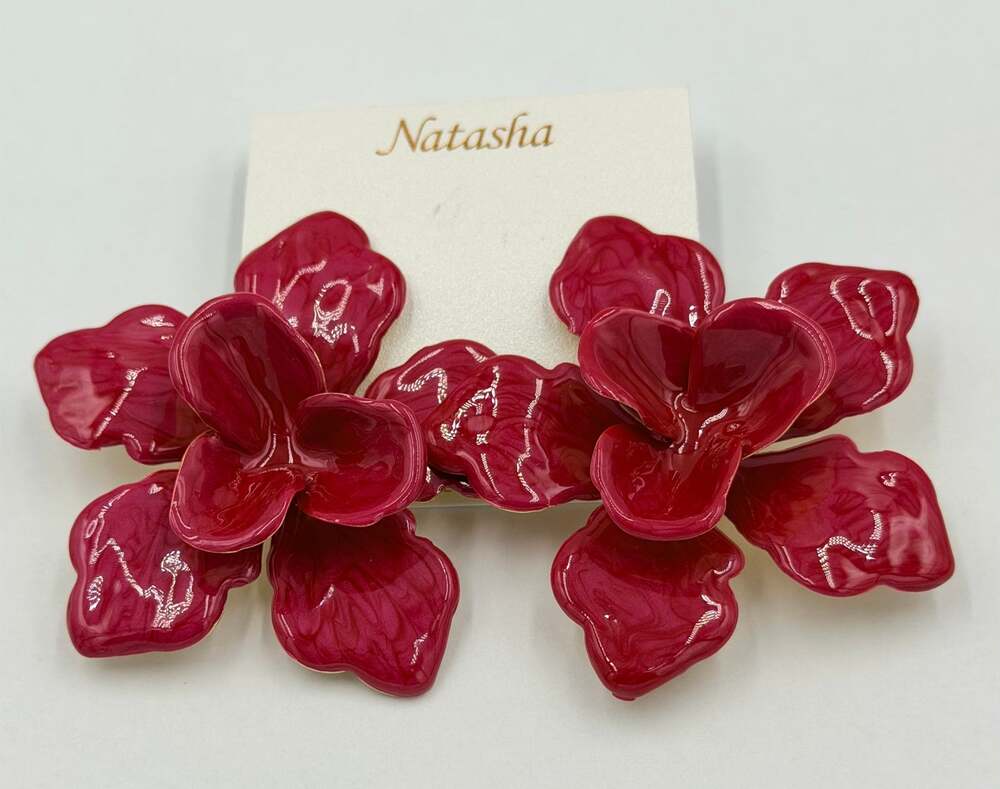 Natasha 3D Tropical Flower Statement Drop Earrings Large NEW